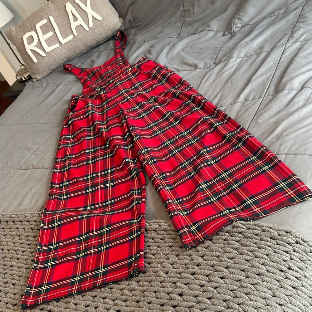 NEW Rare Stewart Tartan Red Plaid Overalls Jumpsuit XS Royal Monk Preppy Punk - Picture 3 of 16